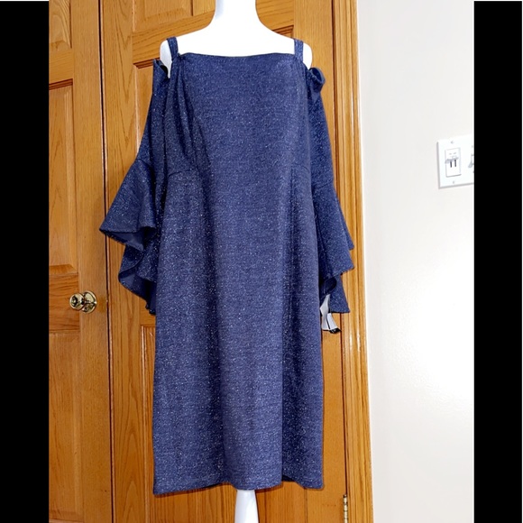Women’s Formal Cocktail Dress Plus Size 18W Off Shoulder NAVY SILVER Gown NEW - Picture 5 of 8